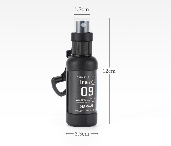 Close-up of QuickMist leakproof utility spray bottle, ideal outdoor gear for travel & biking