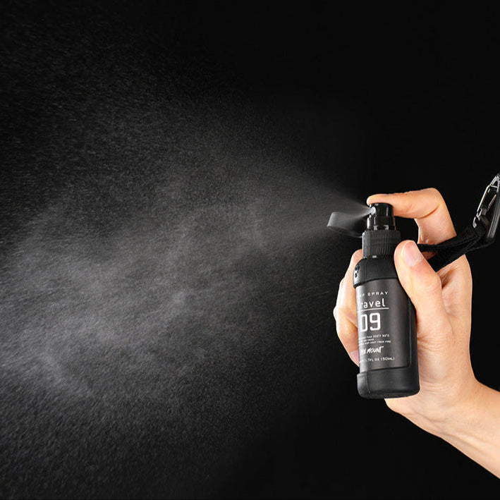 Detail of QuickMist spray bottle nozzle, emphasizing leakproof feature for reliable outdoor use