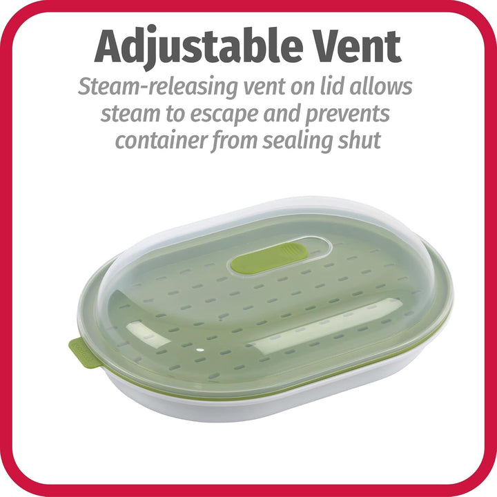 Microwave vegetable steamer for fast, healthy cooking. QuickSteam brand, a convenient kitchen appliance.