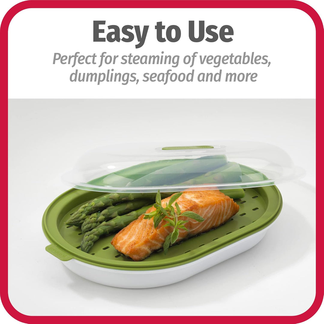 Easy-clean QuickSteam microwave food steamer for quick, healthy vegetables, fish, and other meal prep.
