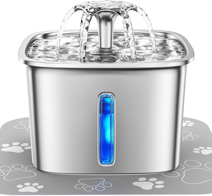 Quiet stainless steel cat water fountain, 95 fl oz capacity for pet hydration, includes filter.