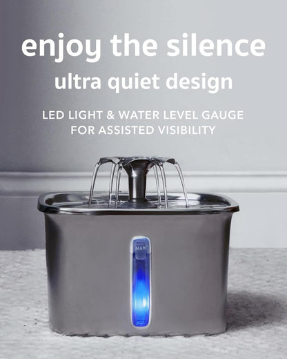 Pet hydration solution: Quiet stainless steel cat water fountain with large 95 fl oz capacity and filter.