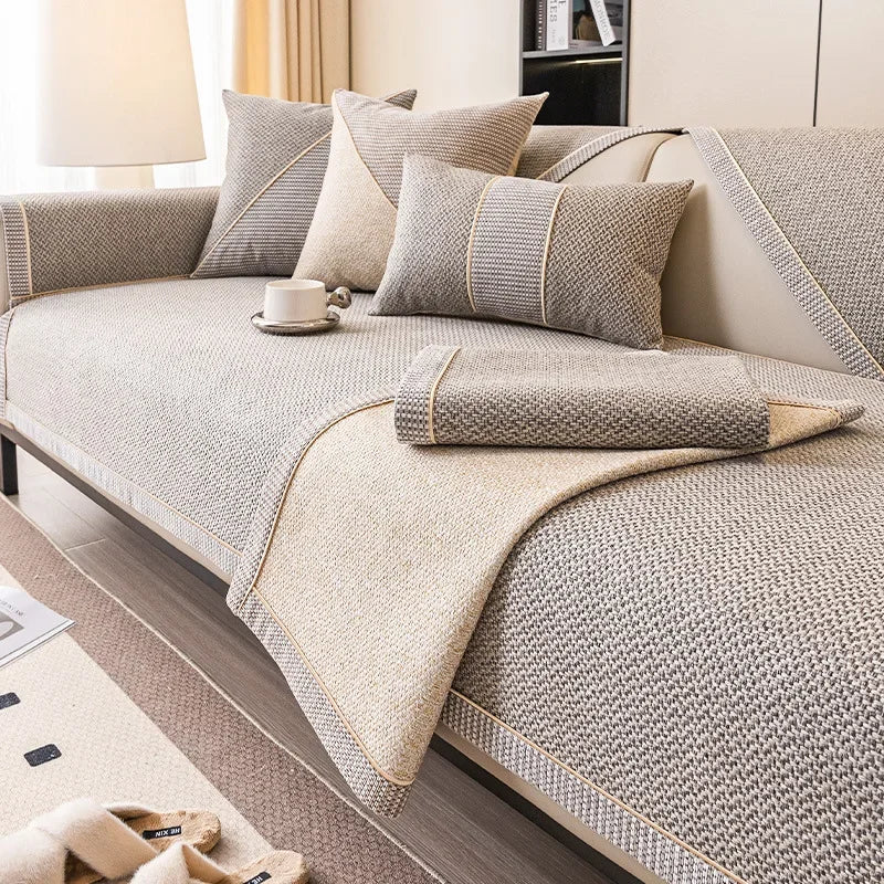 Non-slip quilted sofa protector, keeps your couch neat & protected. Cotton-linen couch throw for all seasons.