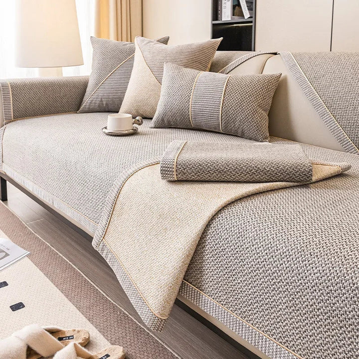 Non-slip quilted sofa protector, keeps your couch neat & protected. Cotton-linen couch throw for all seasons.