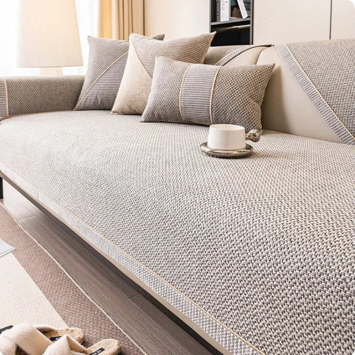 Modular sofa section cover, non-slip cotton-linen. Quilted couch throw for multi-piece living room seating.