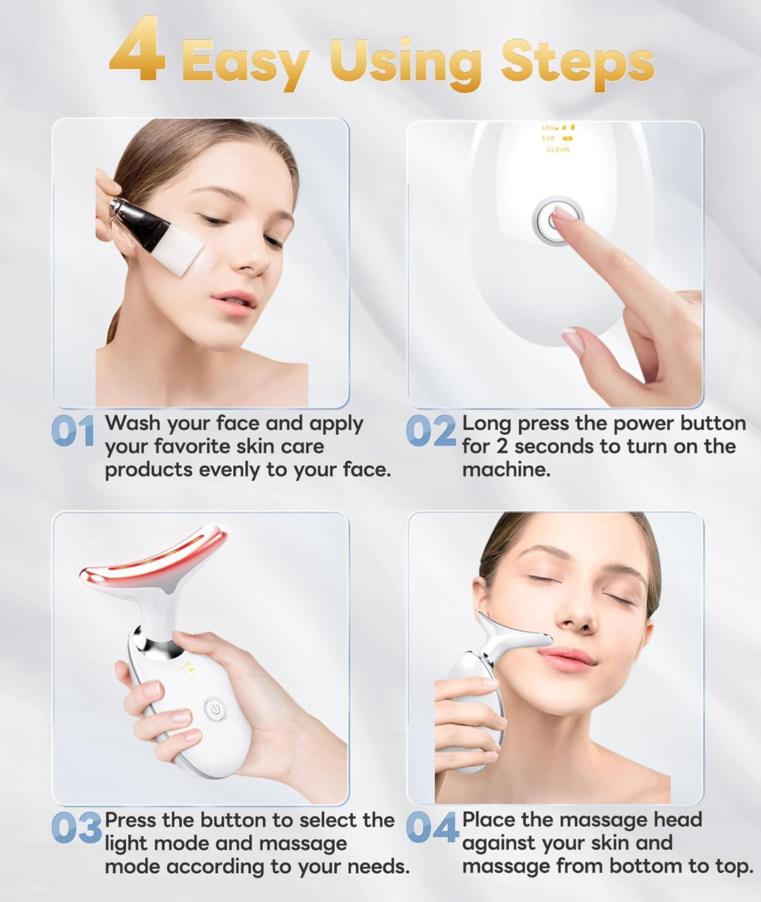 Unisex RadiantGlow LED facial massager with charging cable, a portable beauty device for home spa skin treatment.
