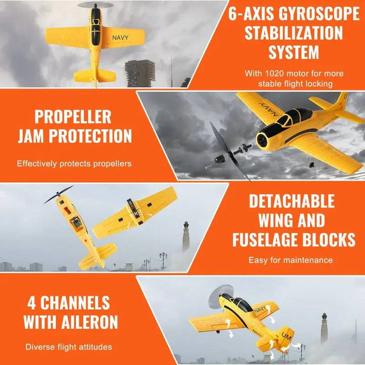 Remote control fixed wing airplane kit with 6-axis gyro & dual batteries for exciting aerobatic outdoor flights.