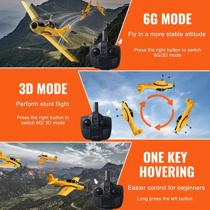 Stable RC fixed wing airplane with advanced 6-axis gyro for smooth, fun, and beginner-friendly outdoor flights.