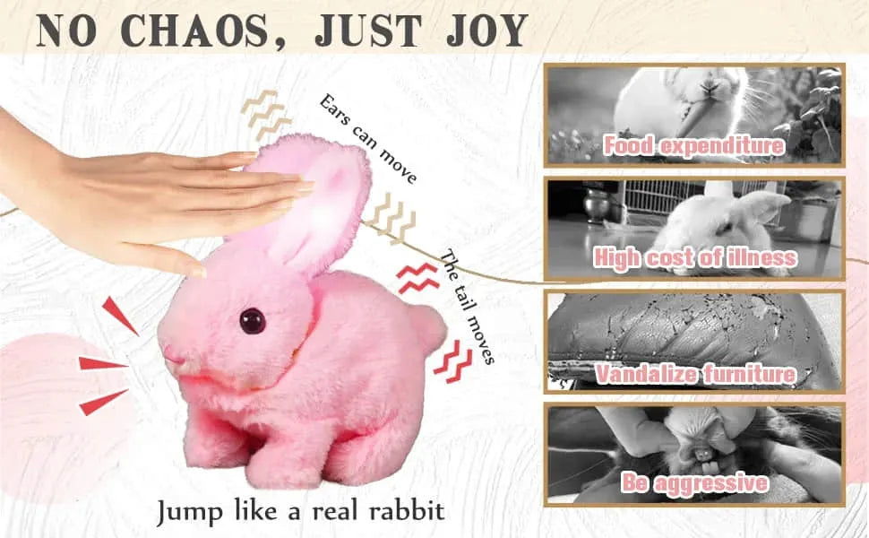 Close-up of a realistic interactive bunny toy, showing its lifelike fur and features for kids.