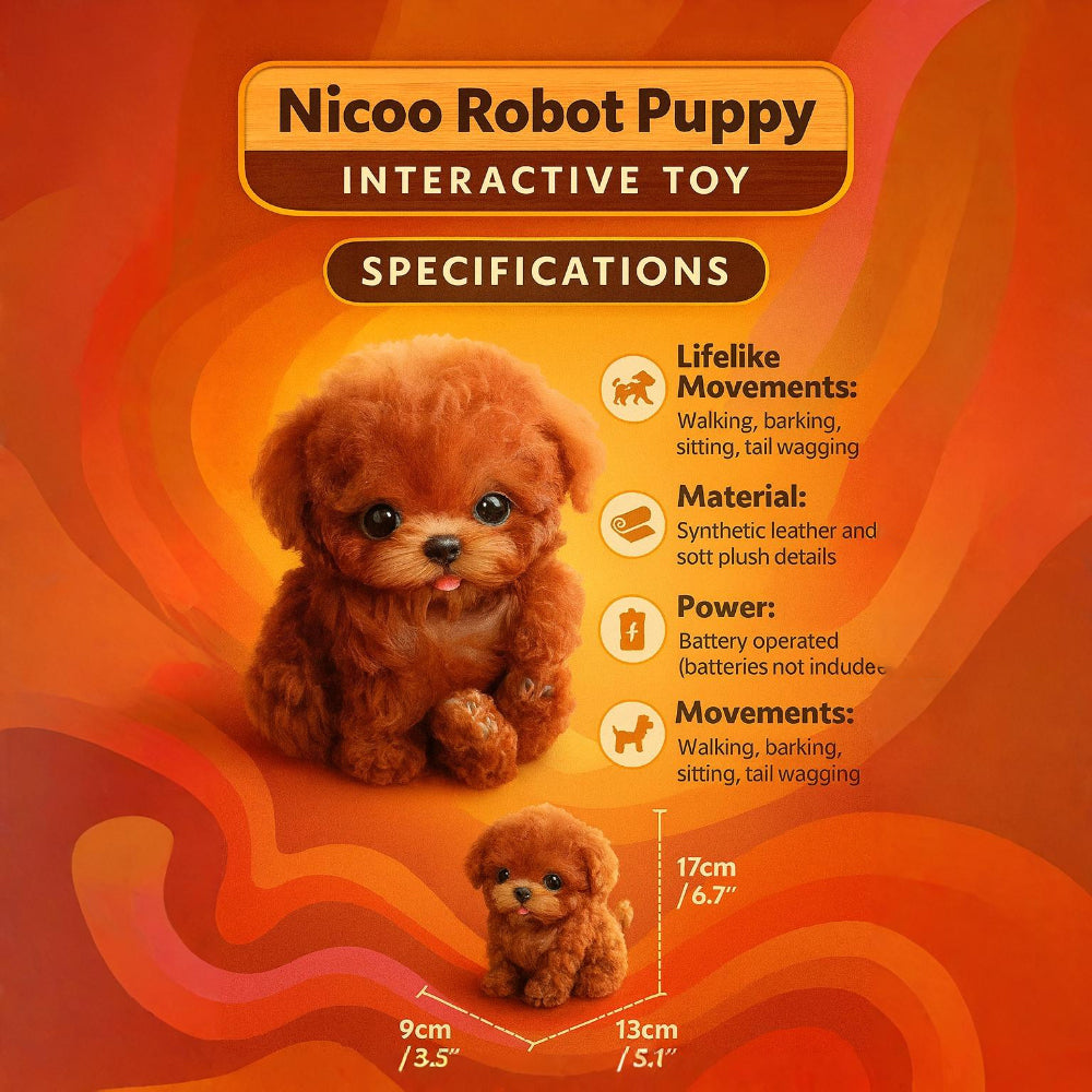 Gentle plush robot puppy pet toy, an interactive and realistic electronic dog for kids' imaginative play.