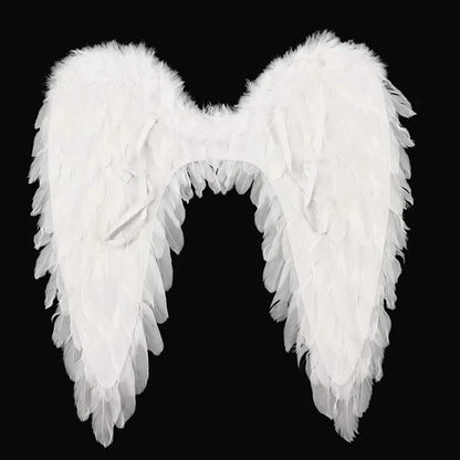 Dramatic black angel wings costume for adult cosplay, Halloween, or stage performance. Realistic fantasy prop.