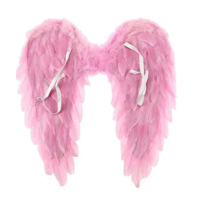 Large realistic white celestial angel wings for adult fantasy cosplay, Halloween costume, or party dress-up.
