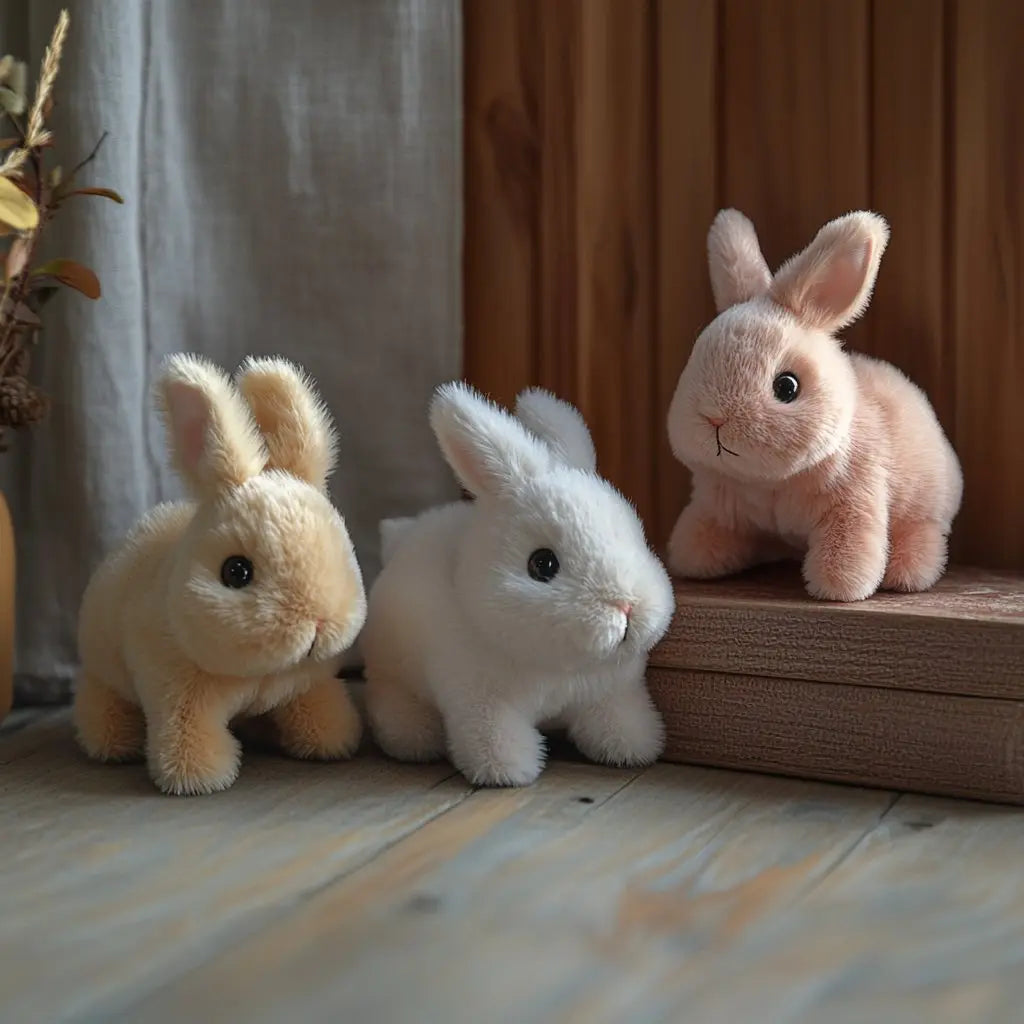 Lifelike yellow rabbit plush toy with soft fur & realistic movement, ideal interactive companion & charming home decor.