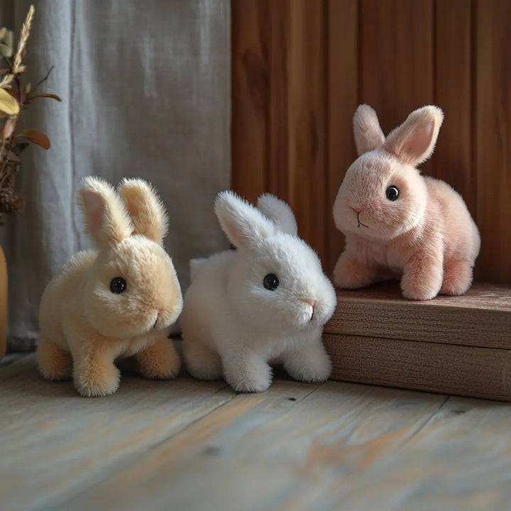 Lifelike yellow rabbit plush toy with soft fur & realistic movement, ideal interactive companion & charming home decor.