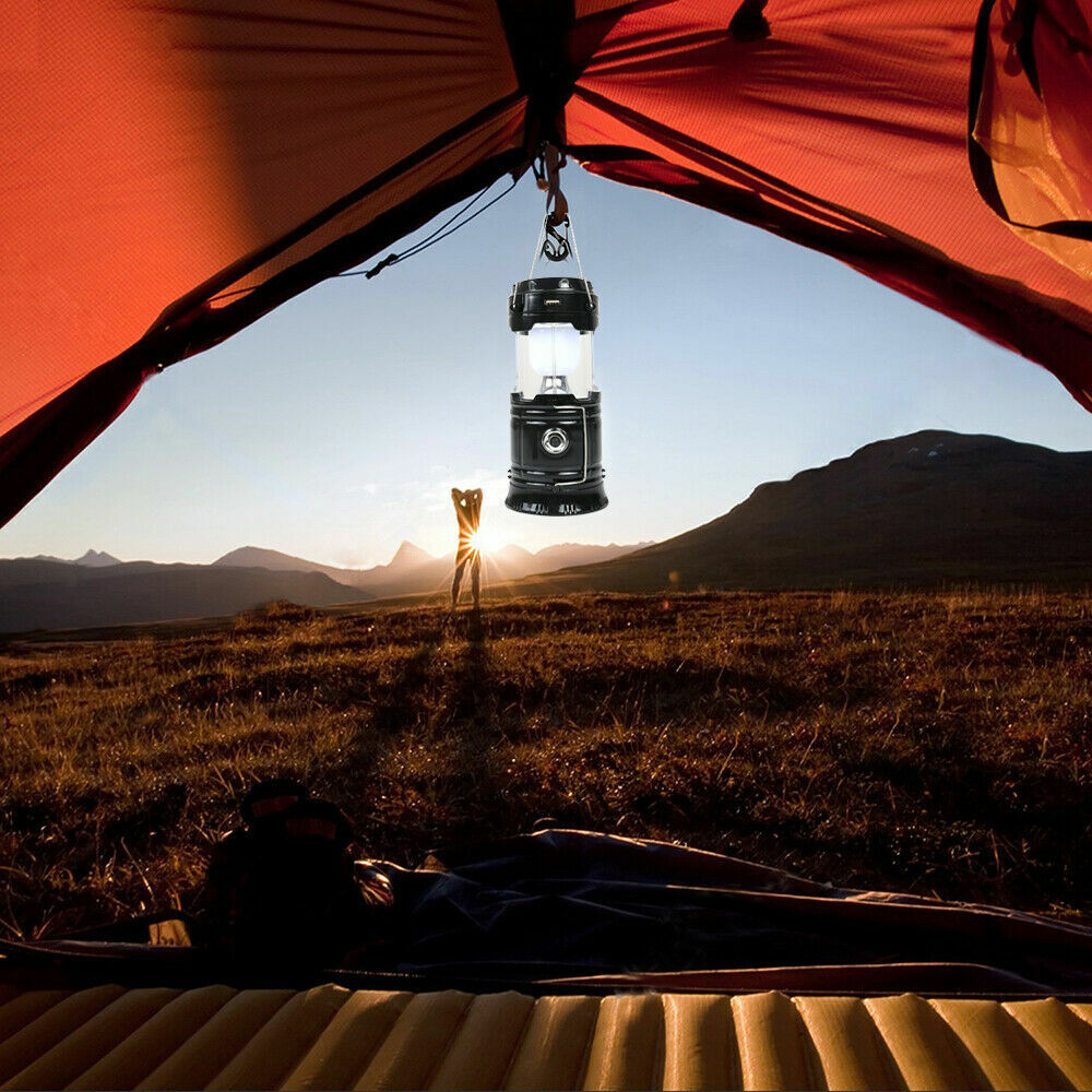 Collapsible LED camping lantern, provides wide area illumination