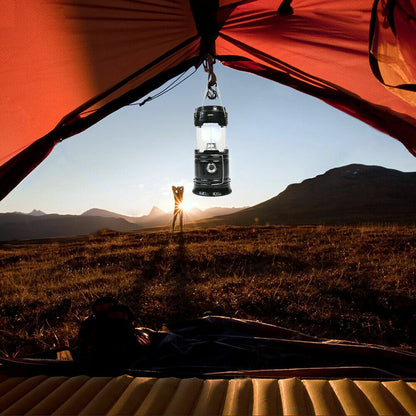 Collapsible LED camping lantern, provides wide area illumination