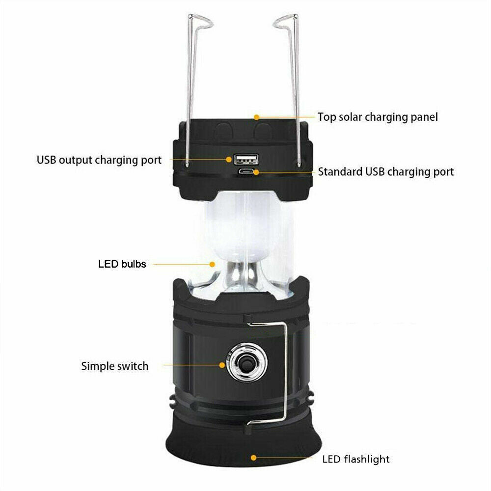 Emergency LED flashlight camping lantern, rechargeable collapsible design