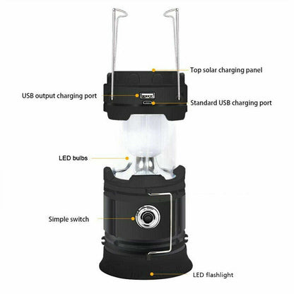 Emergency LED flashlight camping lantern, rechargeable collapsible design