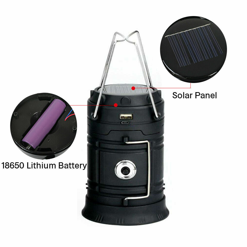 Bright LED camping lantern, rechargeable with a compact collapsible design