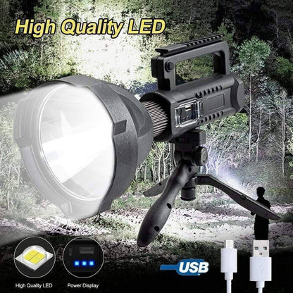 Rechargeable LED flashlight for camping, 4 modes, waterproof, heavy duty outdoor tool