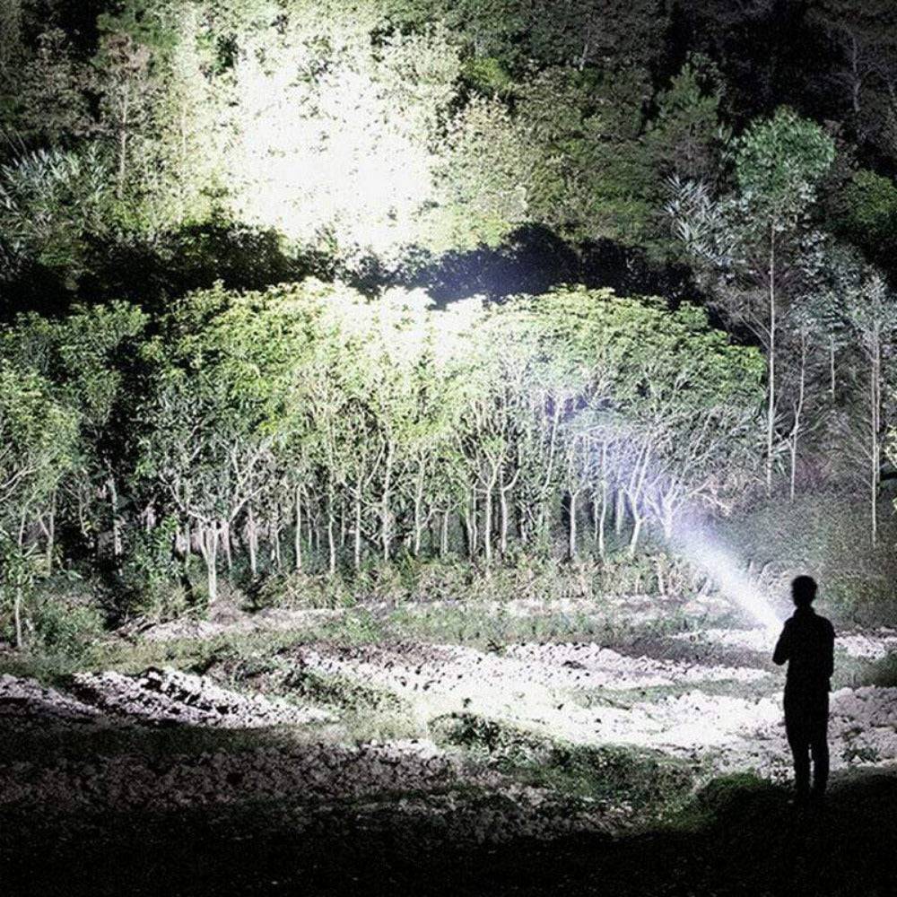 Portable LED survival flashlight, rechargeable, ideal for outdoor camping & hunting