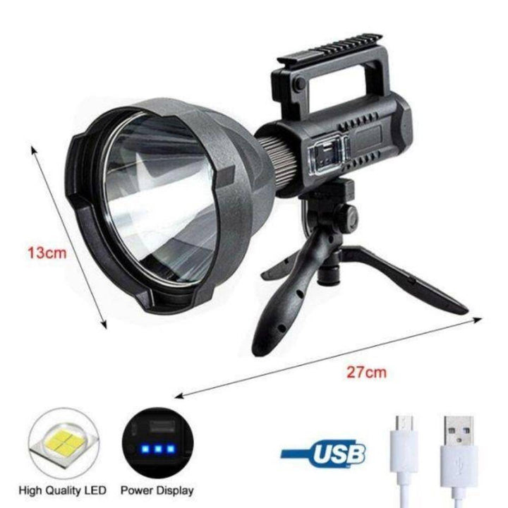 Outdoor LED flashlight, 4 lighting modes, rechargeable, waterproof and heavy duty