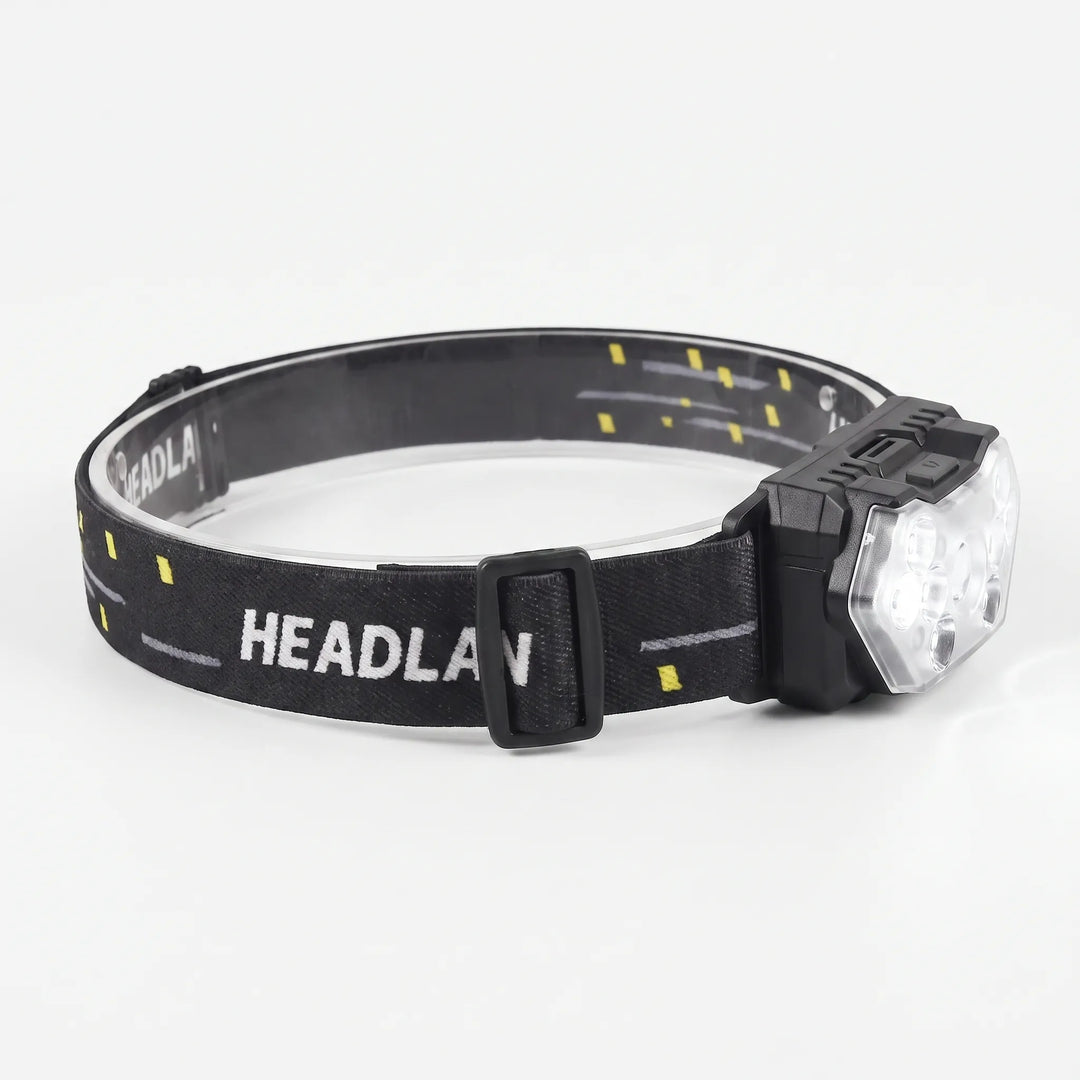 Compact rechargeable LED headlamp with motion sensor. Ideal outdoor gear for camping, hiking & emergency use.