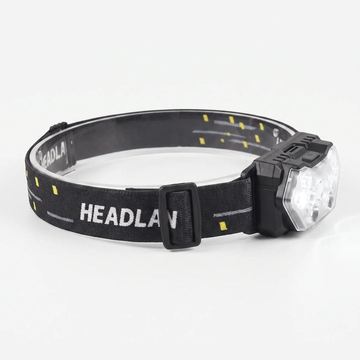 Compact rechargeable LED headlamp with motion sensor. Ideal outdoor gear for camping, hiking & emergency use.