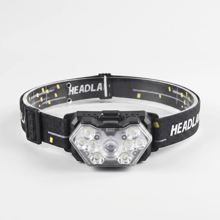 Durable outdoor headlamp, rechargeable with motion sensor. Bright LED for hands-free camping, hiking & emergency lighting.