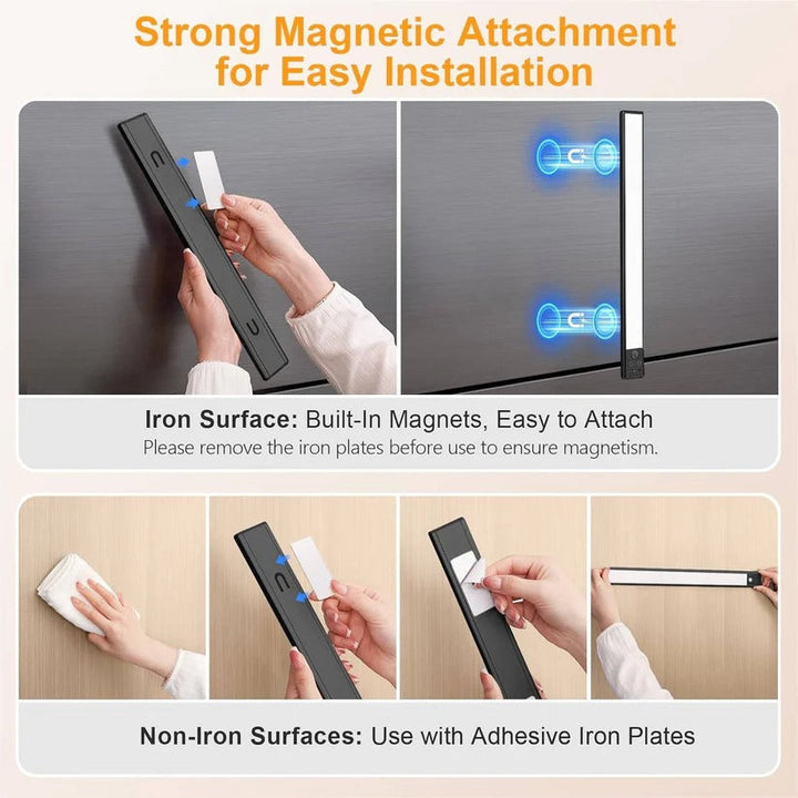 USB rechargeable magnetic under cabinet LED lights (set of 2) with motion detection.