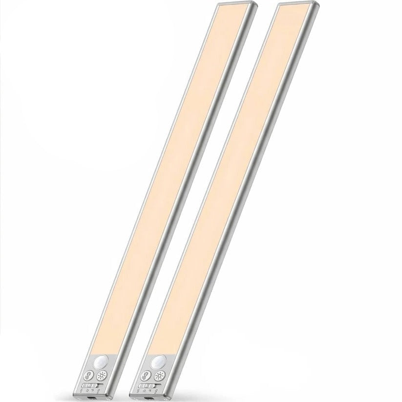 Motion sensor LED under cabinet lighting, rechargeable, perfect for hands-free illumination in dark areas.