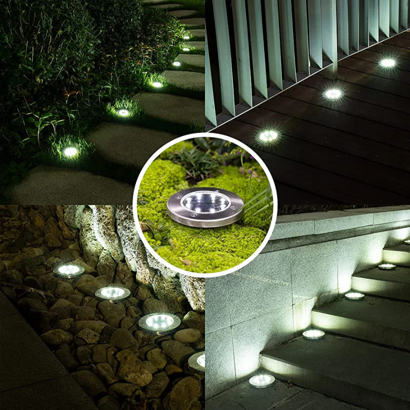 Rechargeable solar LED pathway lights by EcoGlow, illuminating outdoor gardens & landscapes.