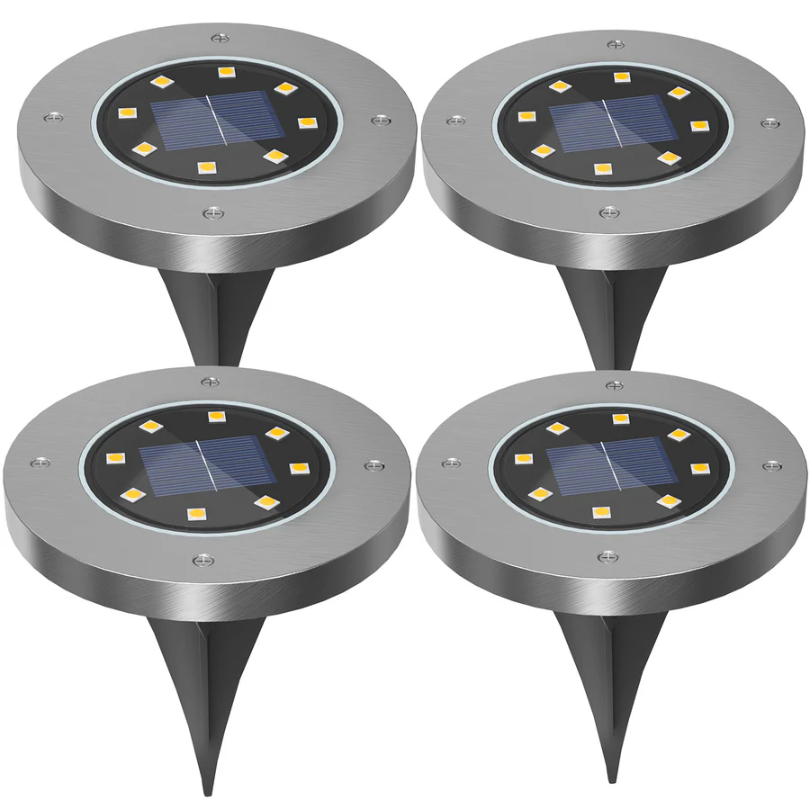 Set of EcoGlow rechargeable solar pathway lights. Bright LED outdoor lighting for gardens, decks, & walkways. Weatherproof.