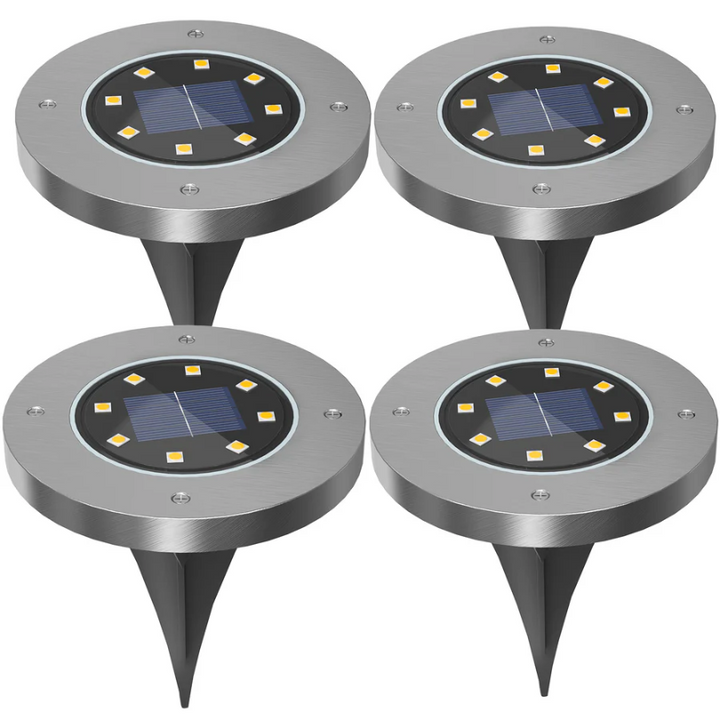 Set of EcoGlow rechargeable solar pathway lights. Bright LED outdoor lighting for gardens, decks, & walkways. Weatherproof.