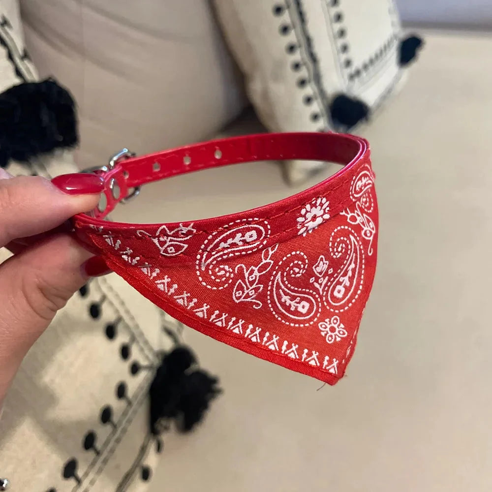 Stylish pet bandana collar, adjustable and comfortable, suitable as a cat or small dog accessory.