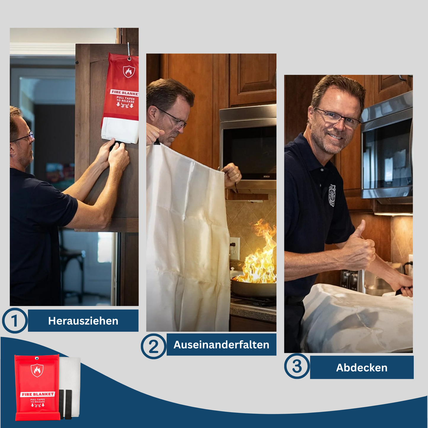 Fire safety blanket deployed, demonstrating ease of use for emergency fire suppression.