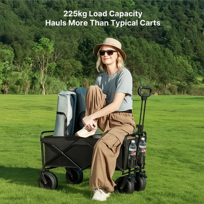 Outdoor gear transport solution: green collapsible cart with telescopic handle