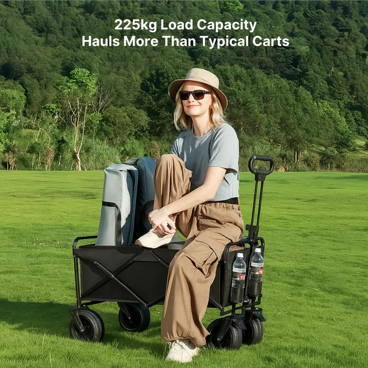 Outdoor gear transport solution: green collapsible cart with telescopic handle
