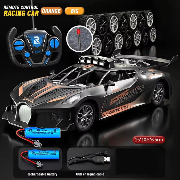 Bright blue remote control drift car, a thrilling RC toy gift for kids.