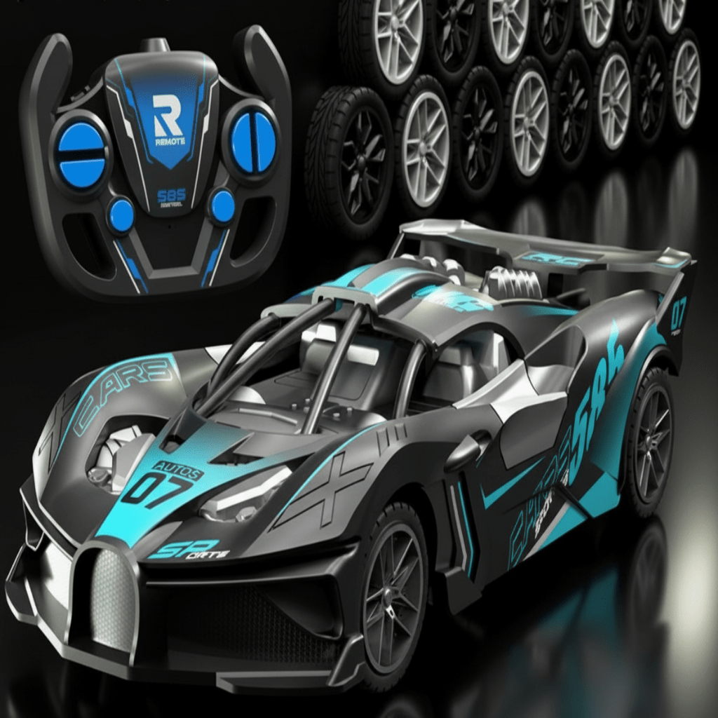 Orange durable remote control drift car, exciting RC vehicle for children's entertainment.