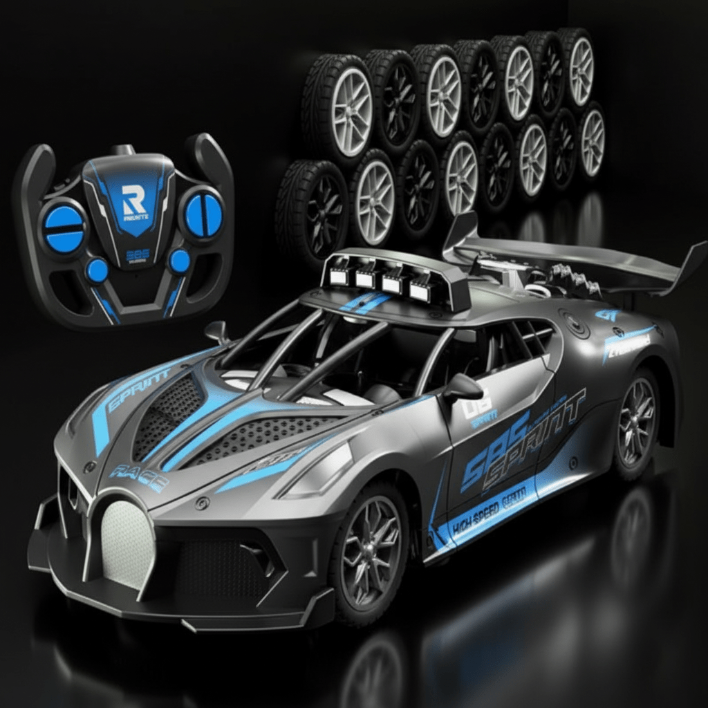Sleek black remote control drift car, a high-quality RC toy for ultimate kid fun.