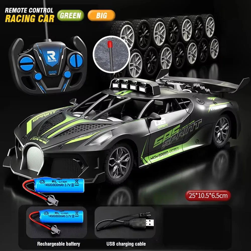 Black high-performance remote control drift car, durable hobby car for kids.