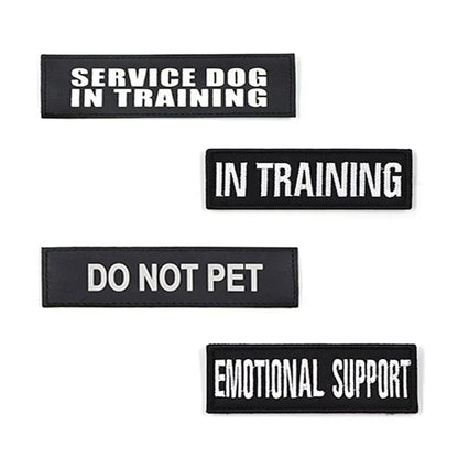 Blue 'EMOTIONAL SUPPORT' dog harness patch, clearly visible for service dog identification