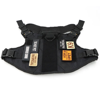 Black 'IN TRAINING' dog patch with white text, durable for K9 harness, promoting responsible pet identification