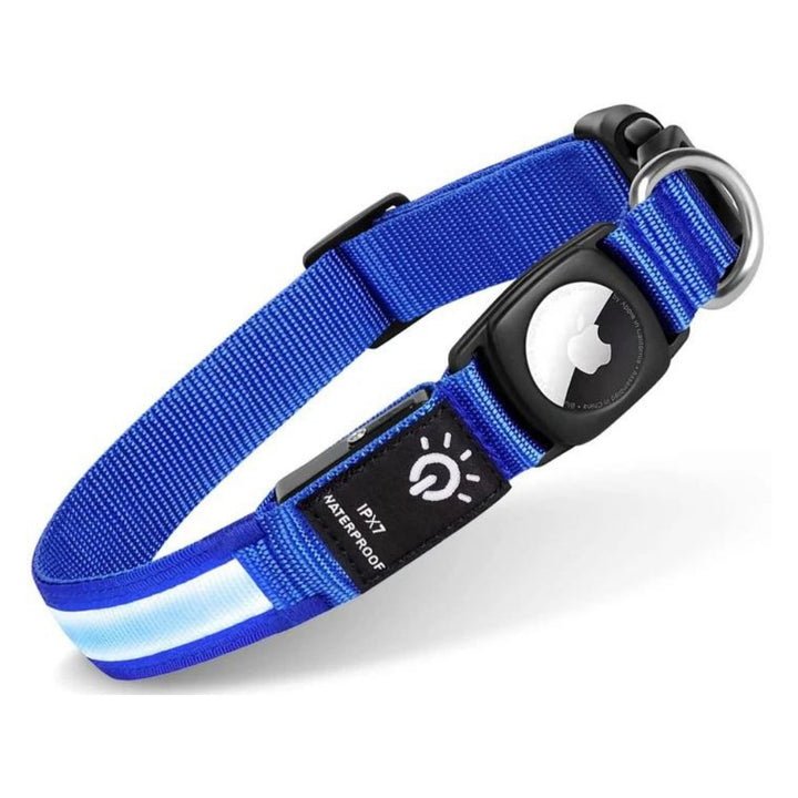 Modern pet tracking collar: reflective, waterproof, and securely holds an Apple AirTag for peace of mind.