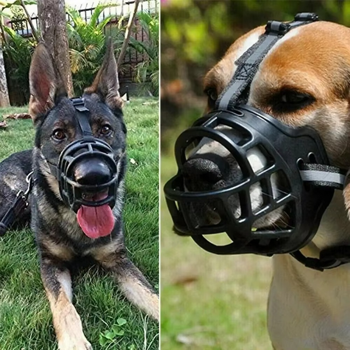 Adjustable reflective dog muzzle for pet safety & training. Breathable, anti-bite design for comfort.