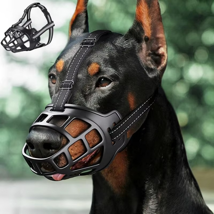 Durable reflective dog muzzle with breathable, water-friendly design. Adjustable for training & anti-bite pet safety.