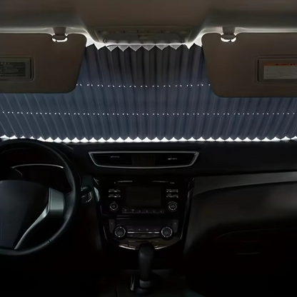 UV reflective retractable car sunshade set, protecting vehicle interior from sun heat damage & glare.