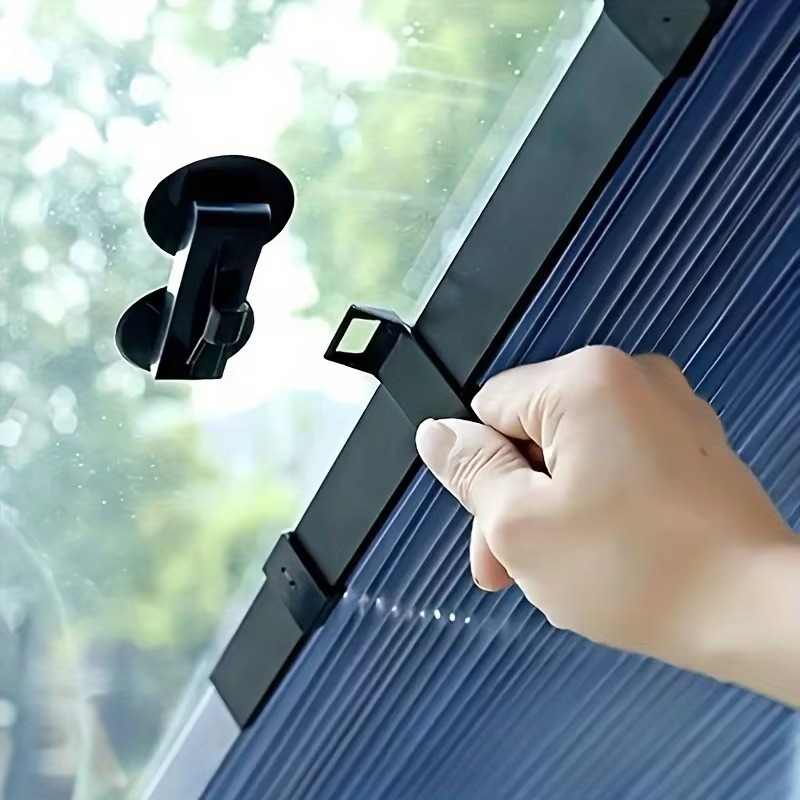 Front windshield & rear window retractable car sunshade for sedan, blocking sun glare & harmful UV rays.