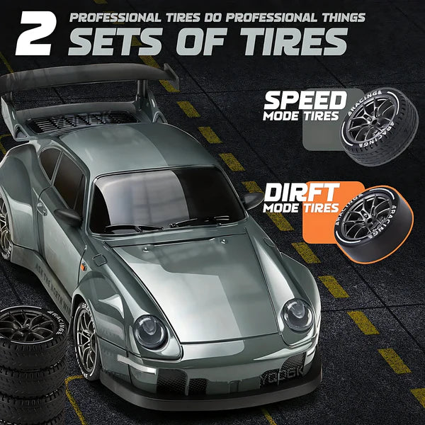 4WD Retro Drift Master RC car with its ergonomic remote control, ready for precision drifting & racing fun.